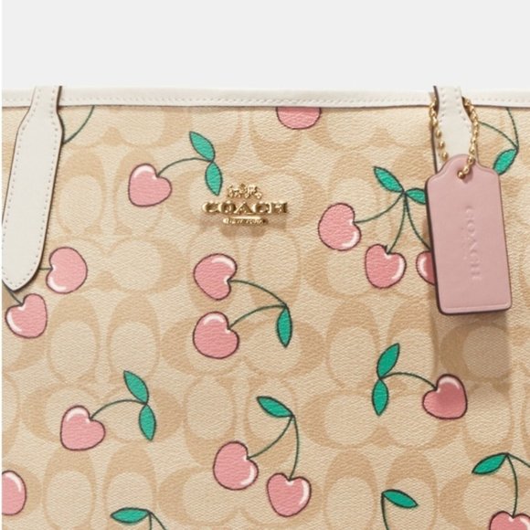 COACH City Tote In Signature Canvas With Heart Cherry Print - Picture 3 of 7
